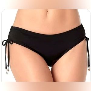 ANNE COLE black Ruched Side Logo Medallion Bikini Bottoms Black Size XL NWT